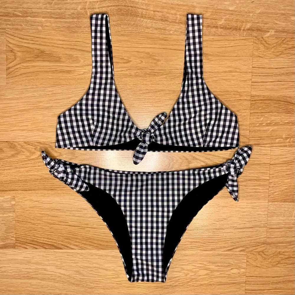MinkPink Black and White Plaid Tie Bikini Size XS